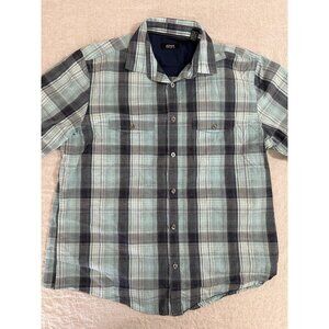 🌵4/$25 Alfani Men's Size Large L Button Up Short Sleeve‎ Shirt Blue Plaid